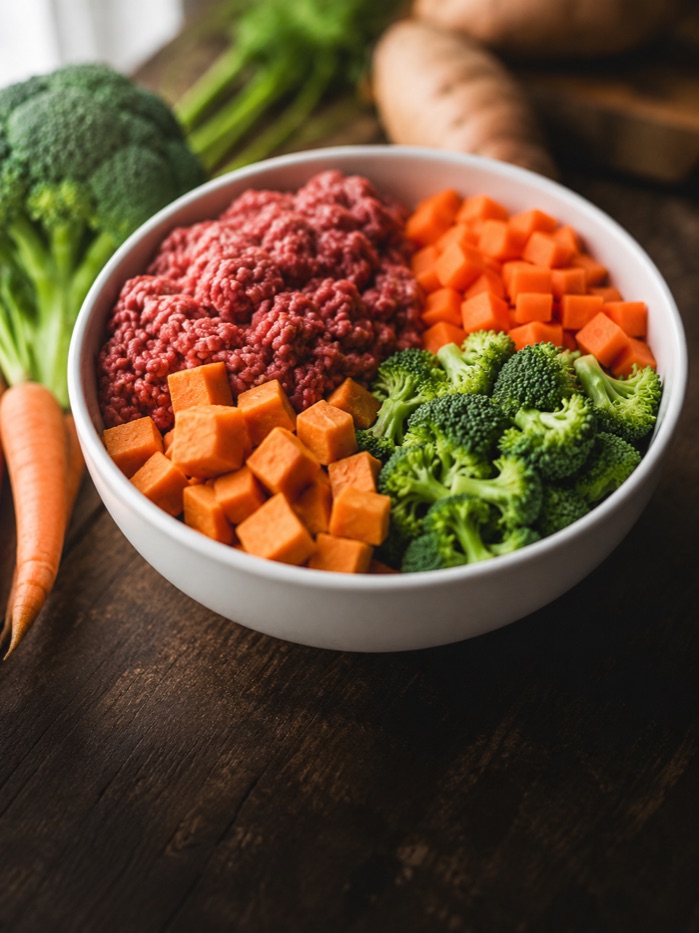 Tigela com alimentação natural para pets